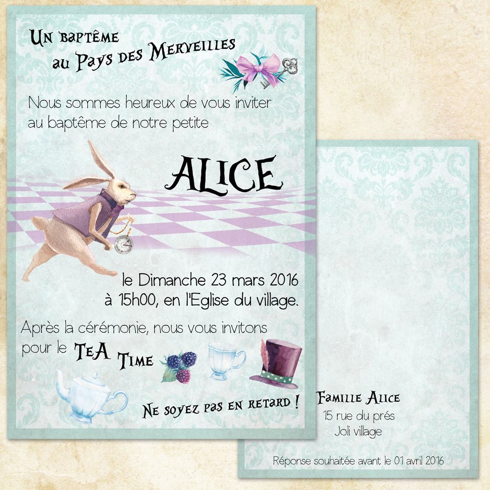 Alice Au Pays Des Merveilles Faire Part Mariage Et Anniversaire Spiritus Naturae