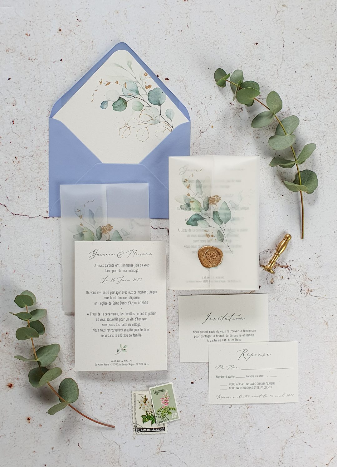 Etiquette enveloppes mariage Eucalyptus Herbarium